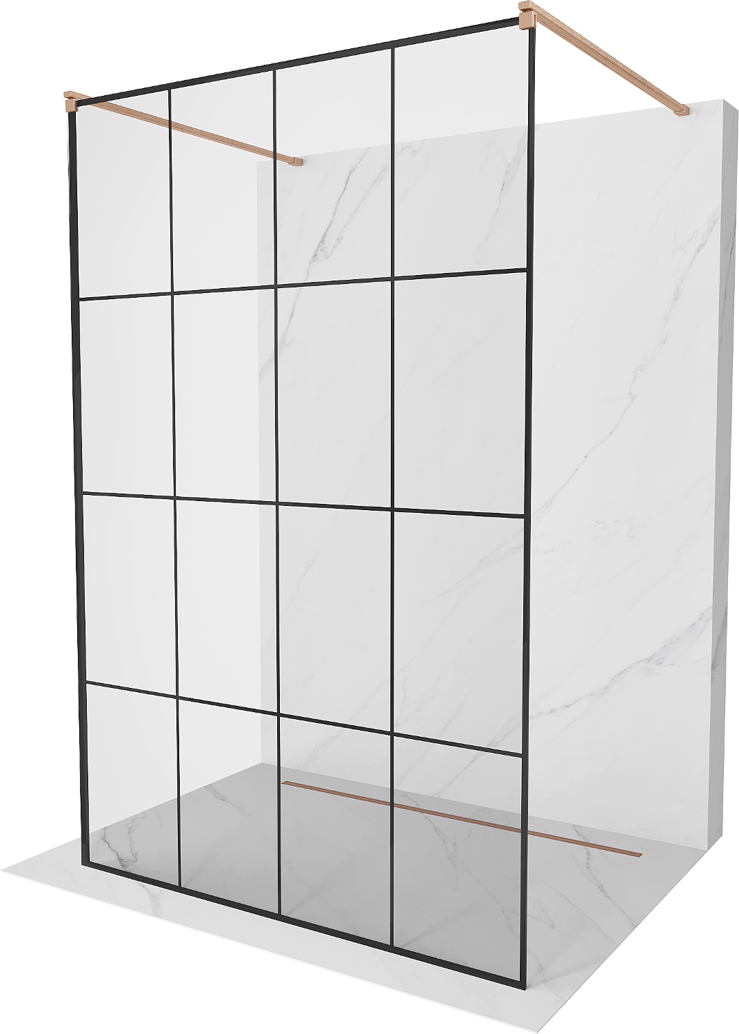 Mexen Kioto ścianka prysznicowa wolnostojąca 140 x 200 cm, czarna kratka 8 mm, miedź szczotkowana - 800-140-002-65-77