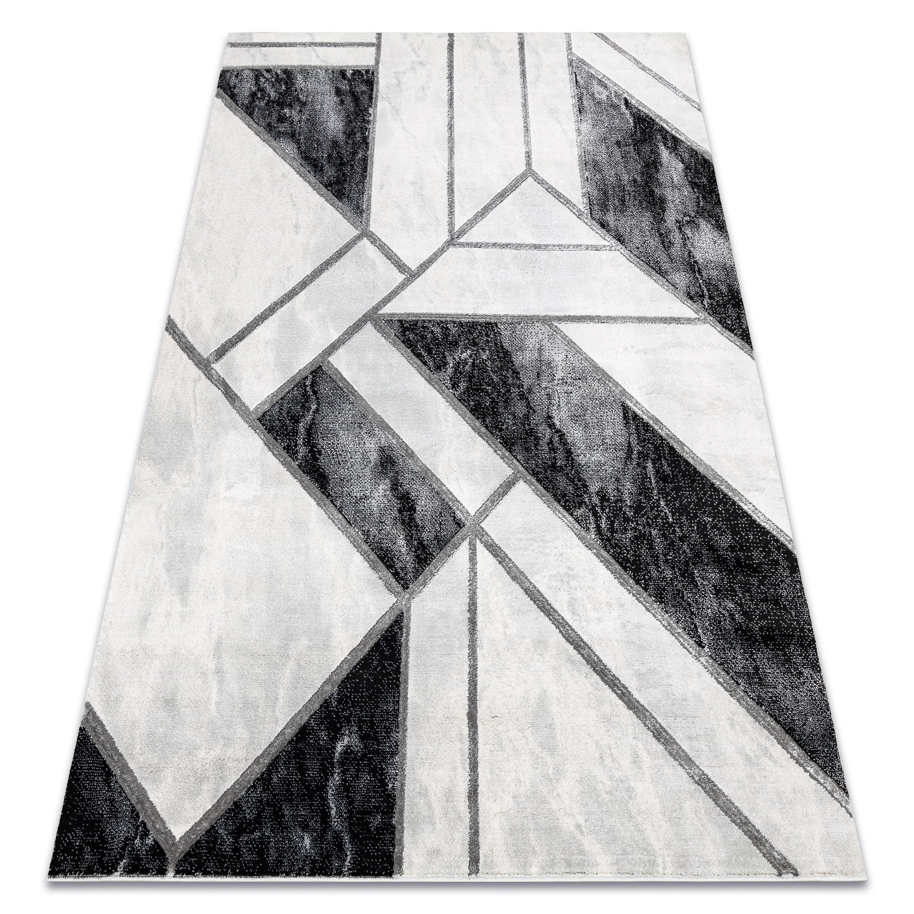 Alfombra emerald exclusivo 81953 glamour, elegante mármol, geométrico negro / plata 180x270 cm