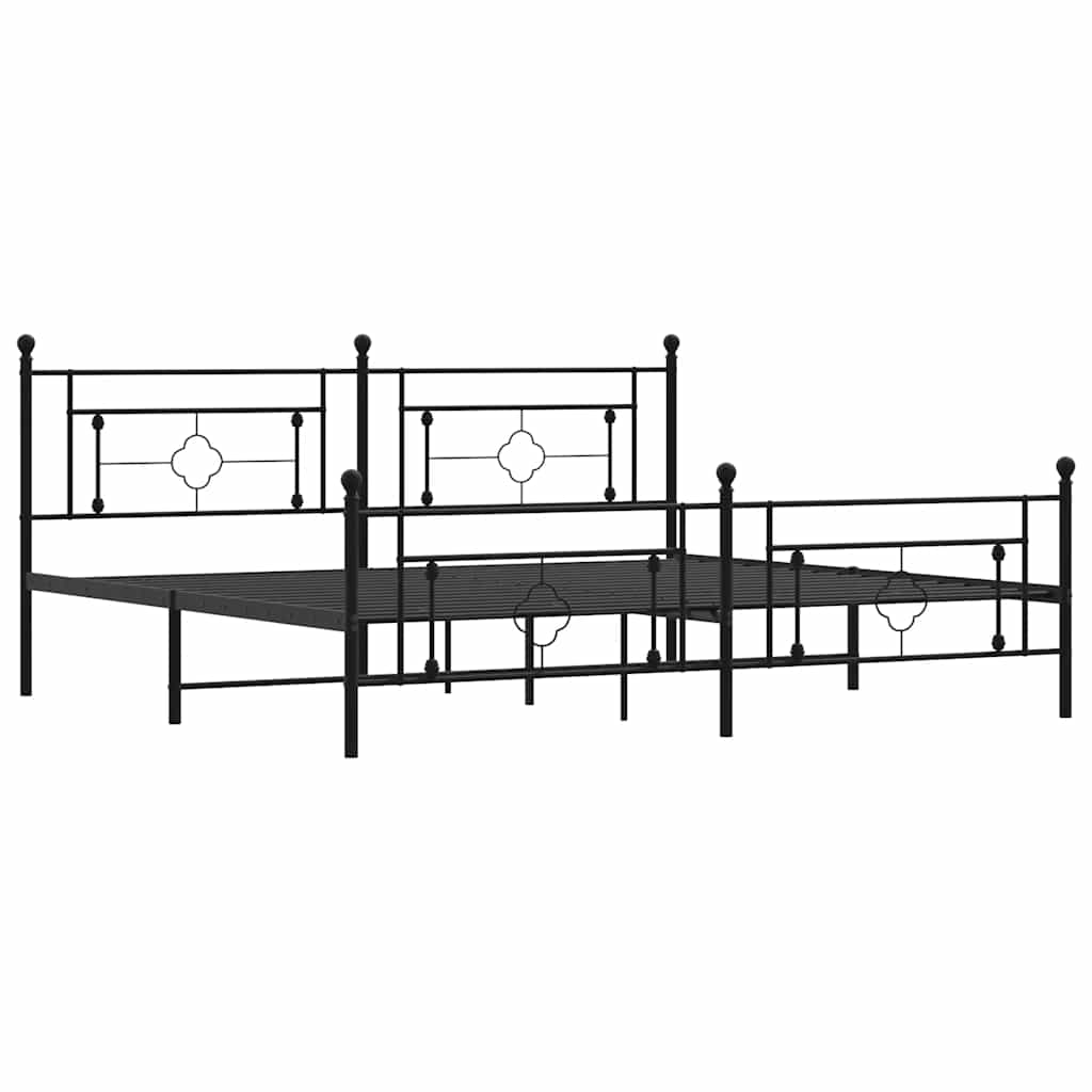 Estructura de cama sin colchón con estribo, de metal negro, para dormitorio, 193 × 203 cm - 4