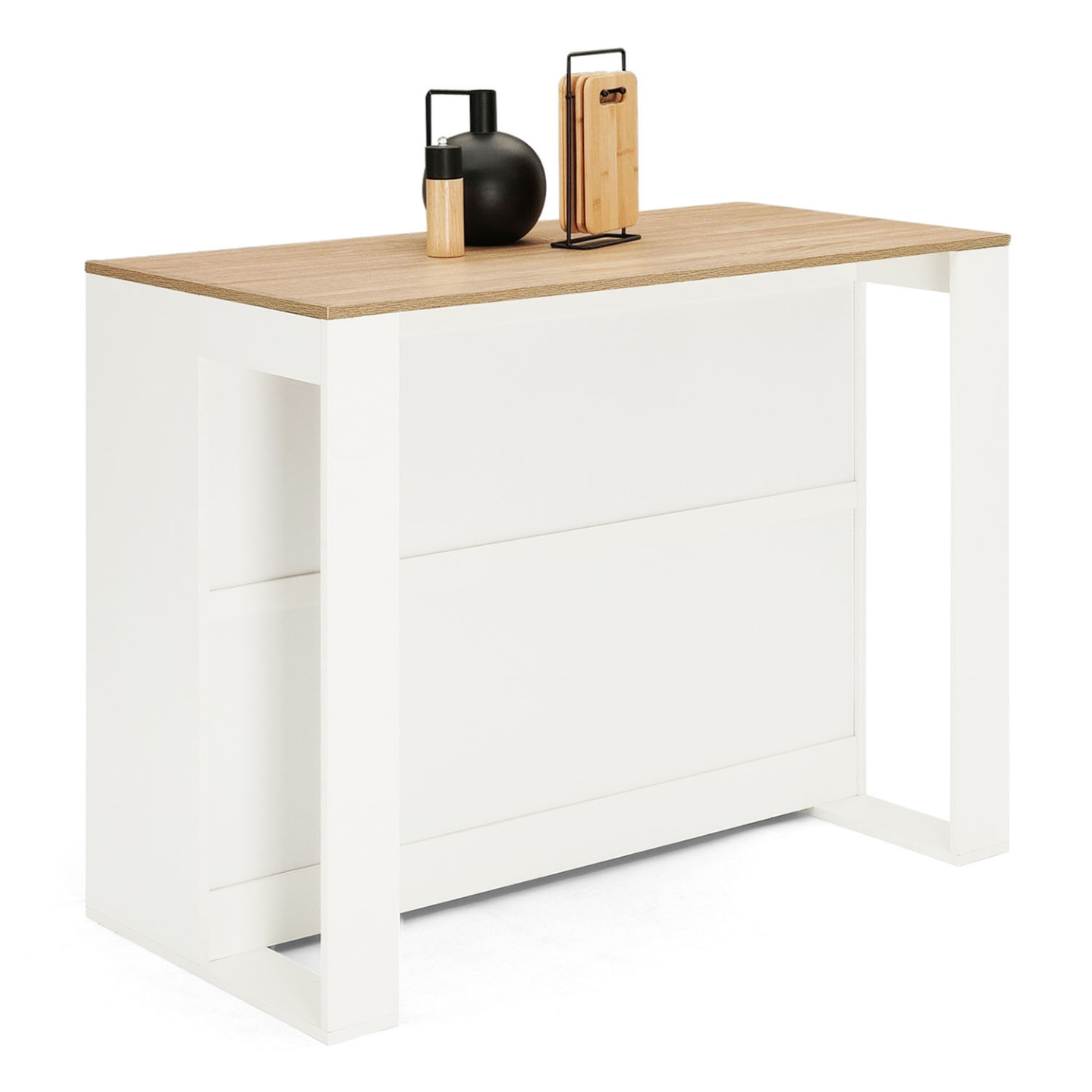 Table de bar îlot JUNO bois blanc et plateau façon hêtre - 4