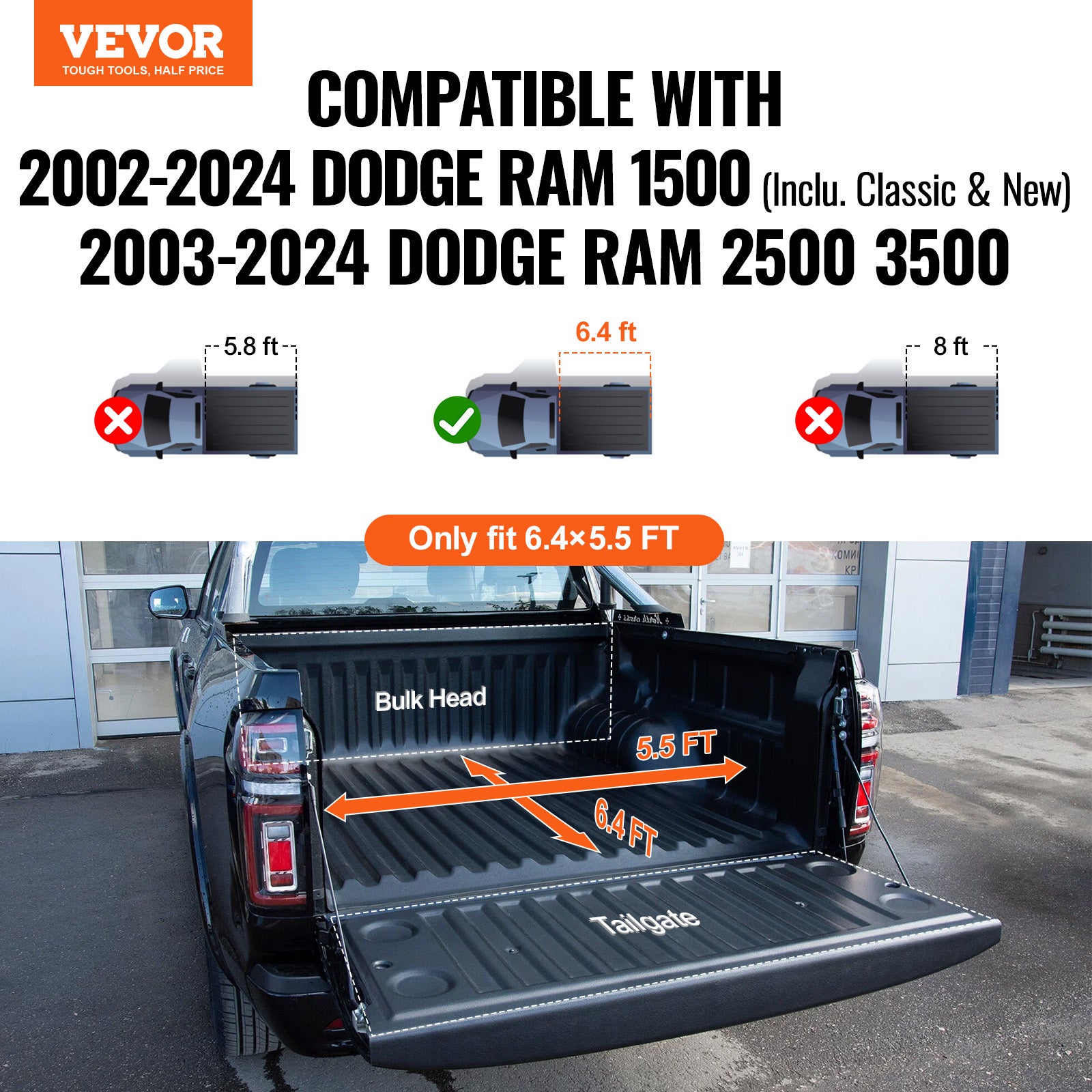 VEVOR Copertura Per Pianale Di Camion Ripiegabile, Compatibile Con Ram 1500 2009 2024 19 24 Classicnew Body Pianale Di Camion Fleetside Da 57 674 Senza Rambox Adatto Per Pianale Interno 84665171