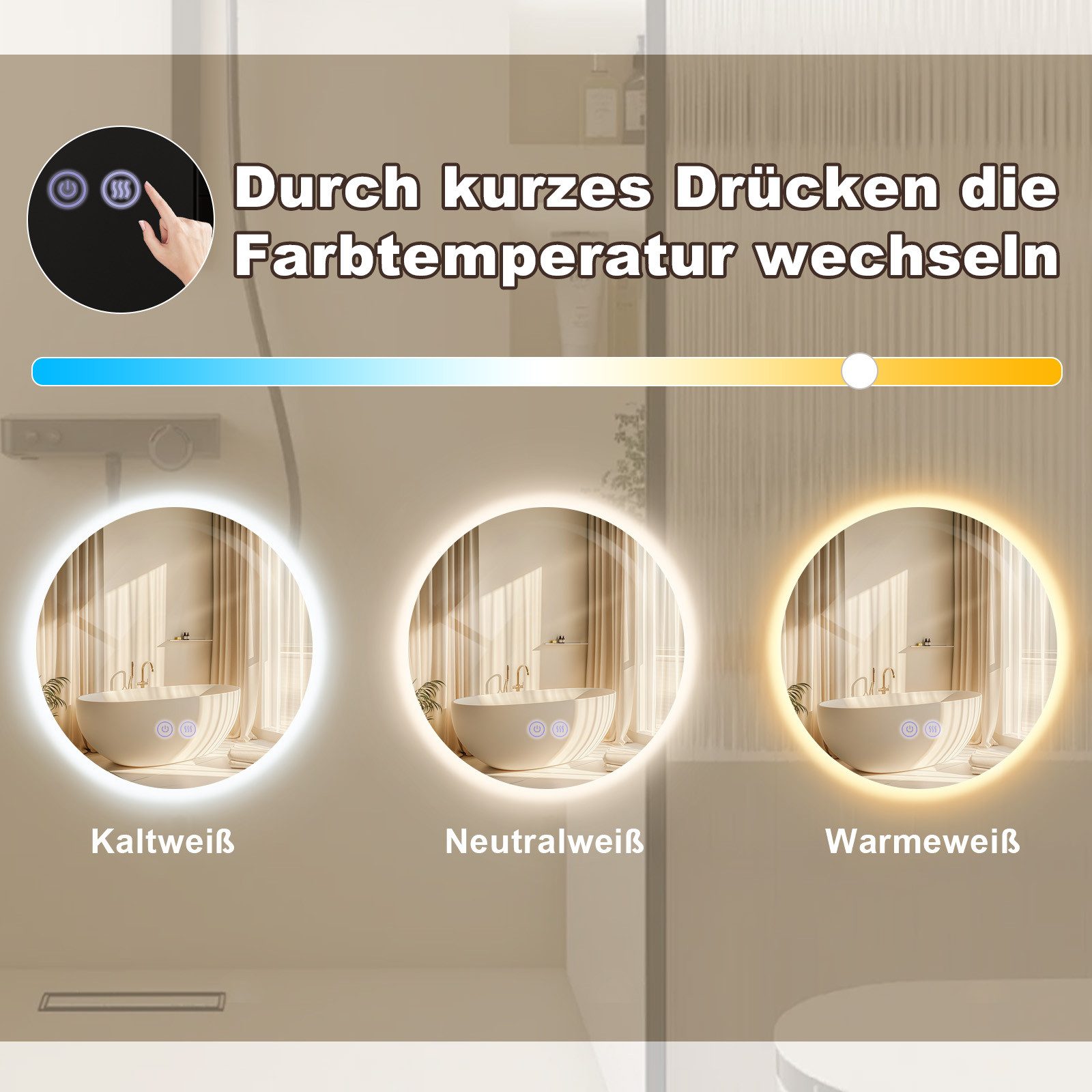 Miroir de salle de bain NETTLIFE avec éclairage rond 50 cm Miroir de salle de bain Miroir mural LED avec fonction tactile - 2