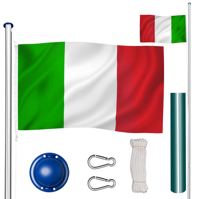 Asta di alluminio per bandiera Italia regolabile in altezza 6,25 m alluminio, plastica, nylon, 100% poliestere TECTAKE