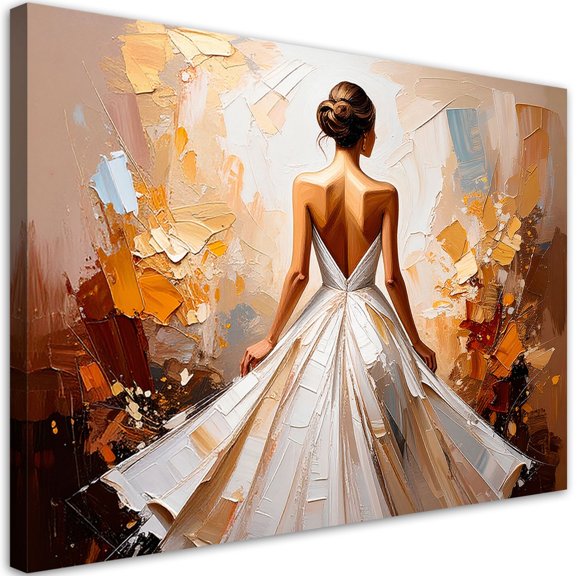 Obraz nowoczesny do salonu sypialni, Kobieta w białej eleganckiej sukni 60x40