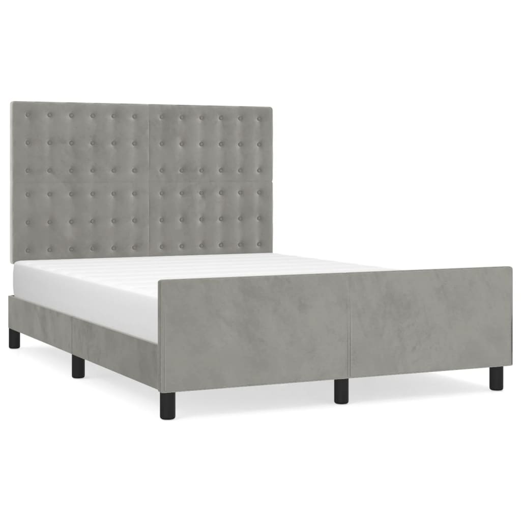 Cadre de lit sans matelas en velours gris clair pour la chambre, 140 × 200 cm - 2