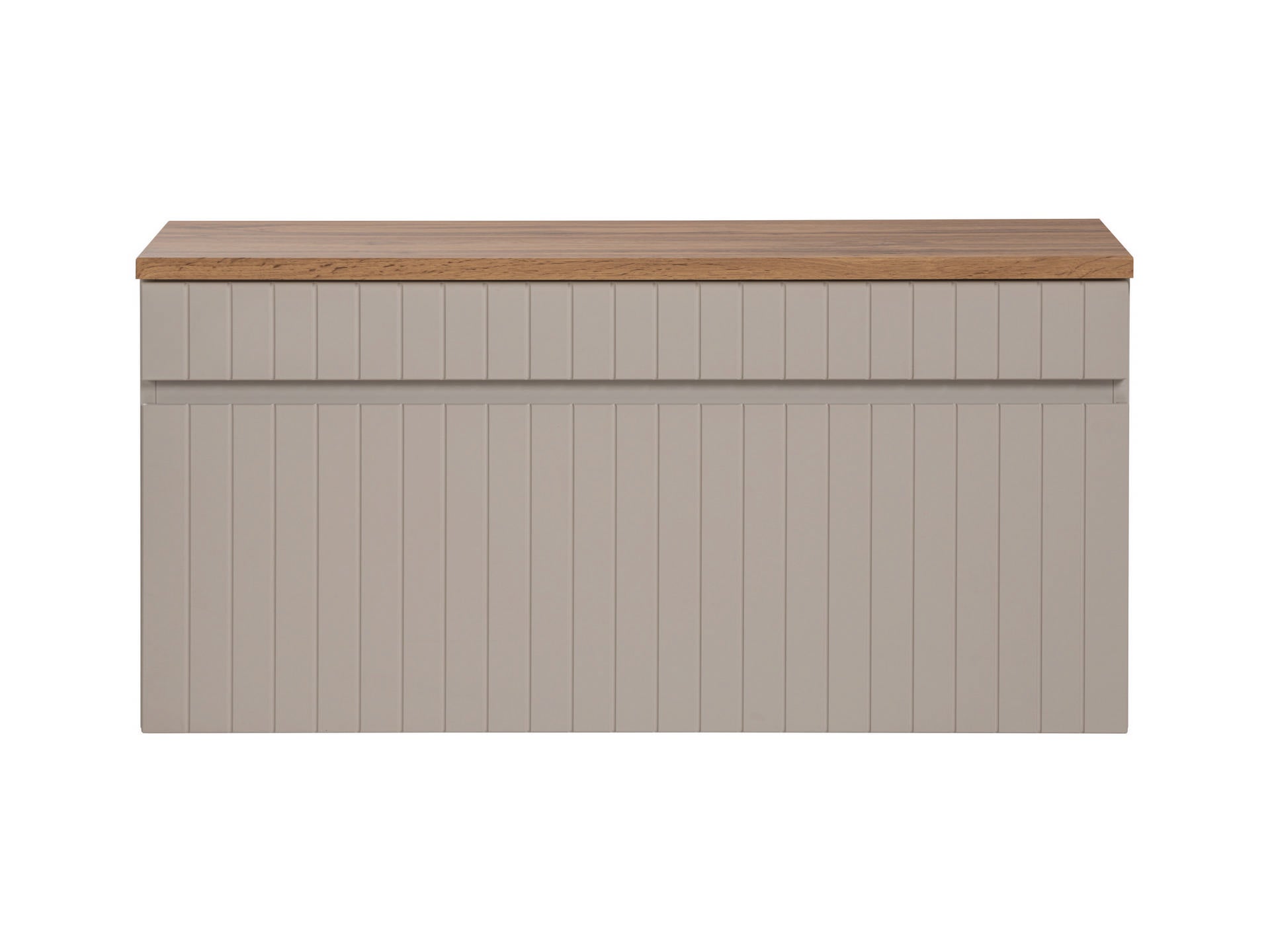 Szafka łazienkowa ICONIC CASHMERE 100 cm kaszmir wisząca frezowany front z blatem dąb - 3