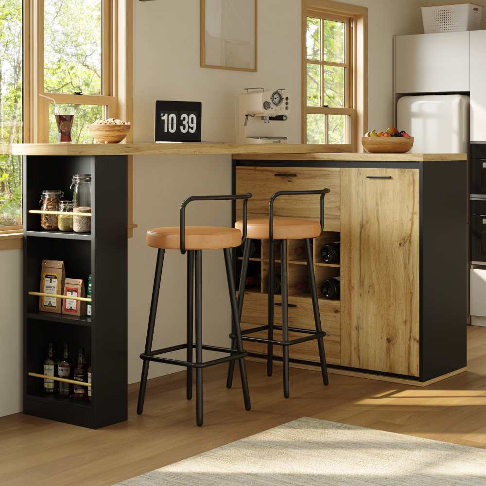 Table à manger extensible 138-220 cm, plateau effet bois, rangement multifonction, pour cuisine et salon