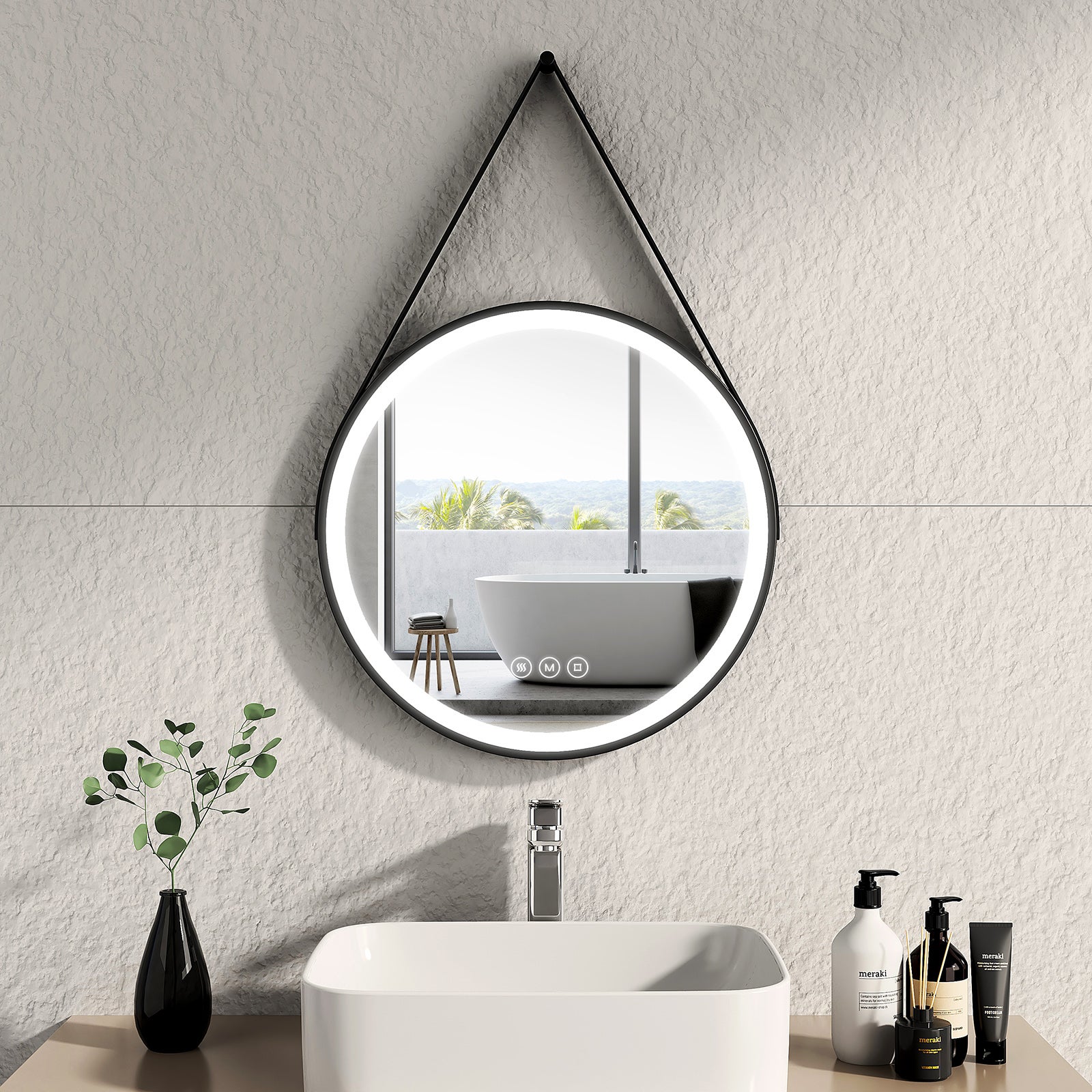 EMKE Miroir Lumineux Salle De Bain Rétro-éclairage 50x60cm, Miroir LED Avec Interrupteur à Bouton, Anti-buée, Lumière Blanche Froide/Chaude | Leroy Merlin