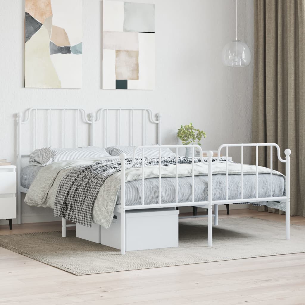 Cadre De Lit Métal 180x200cm Blanc : Avec Tête Et Pied De Lit - Neuf