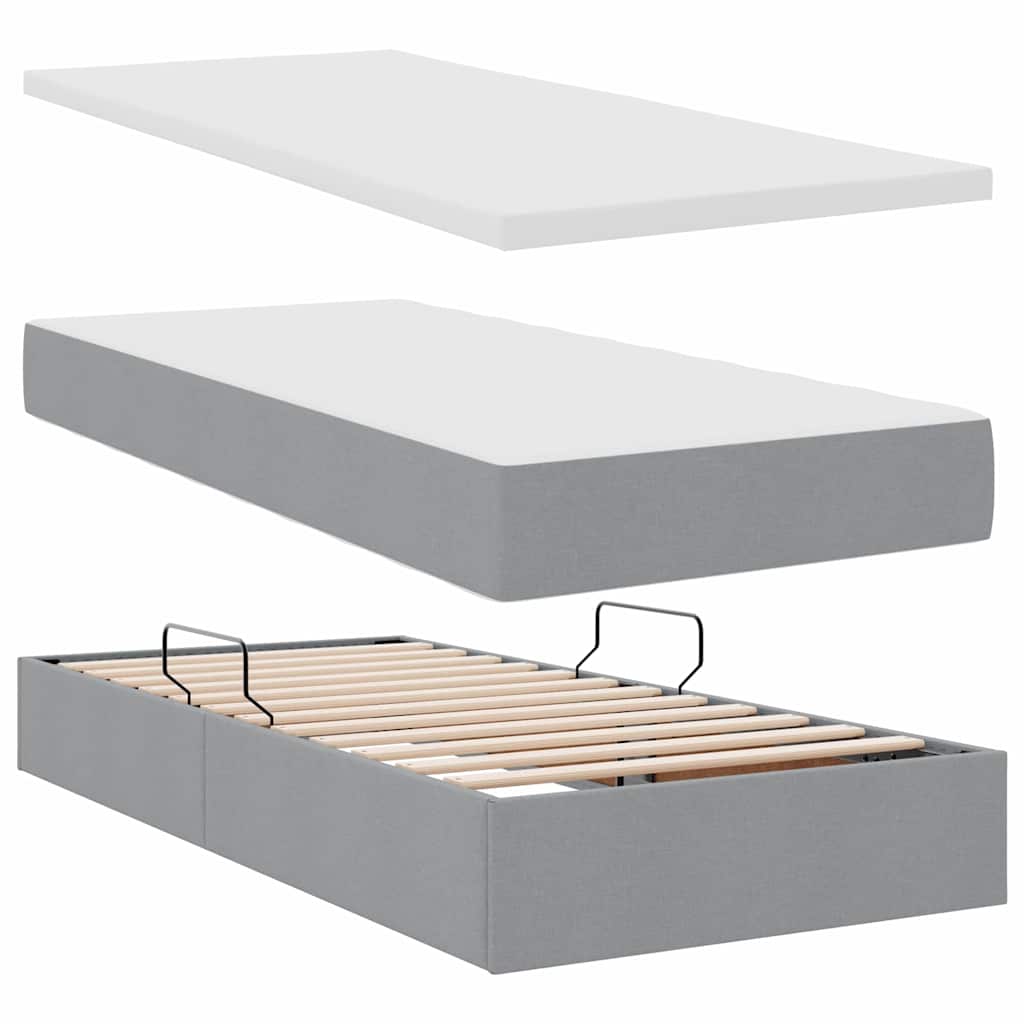 Lit avec rangement et matelas gris clair 90 x 190 cm velours - 8