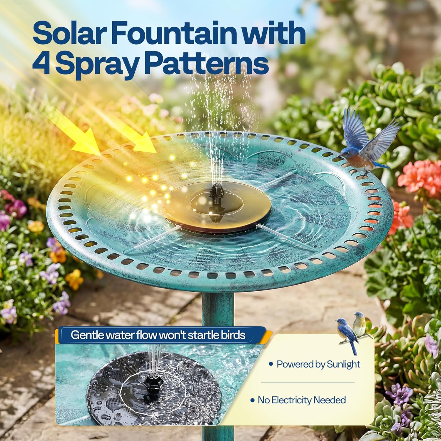 Bain d'oiseaux à fontaine solaire extérieure, décoration de jardin, 24 po de hauteur, vert - 4
