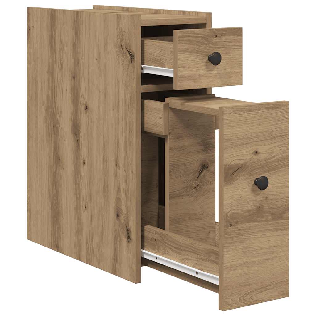 Armoire de salle de bain étroite avec roulettes chêne artisanal vidaXL - 5