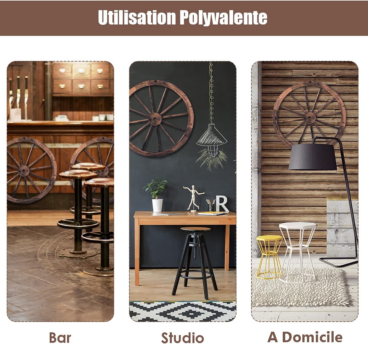 Set 2 Roue Décorative en Bois, Décoration Couleur Naturel 76x76x3,5 cm - 6
