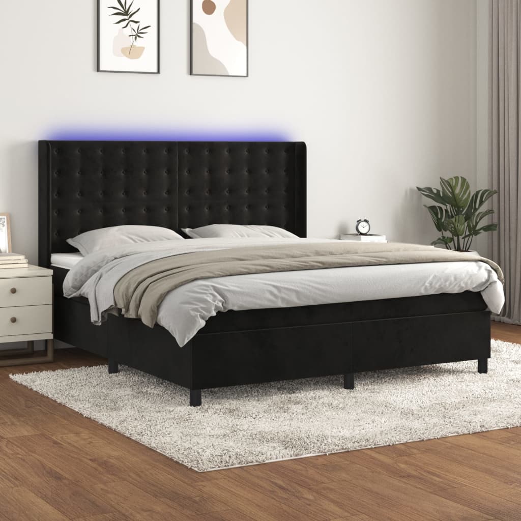Sommier à Lattes De Lit Et Matelas Noir 200x200 Cm Velours - Lit Double Lit Velours Matelas A Ressorts Ensaches Surmatelas Literie 86679700