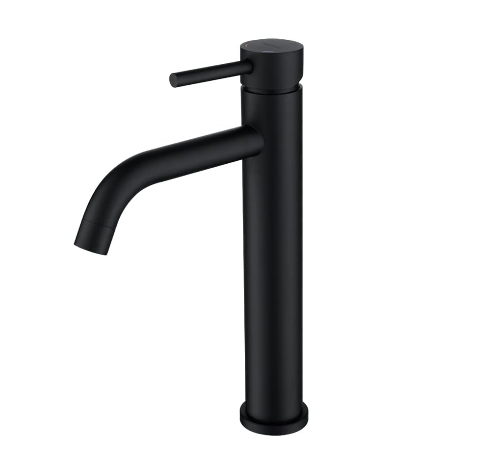 Samodzielna bateria umywalkowa, wysoka, ciepła i zimna woda, matowe czarne wykończenie, nowoczesny design