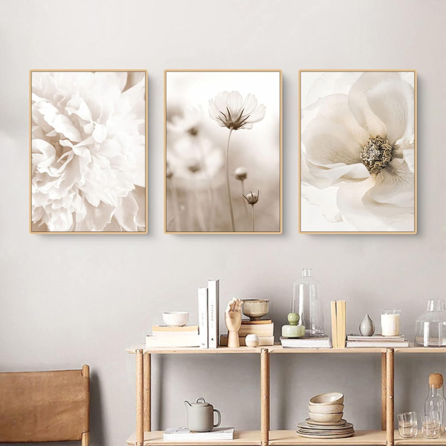 Zestaw 3 plakatów, beżowy, nowoczesna sztuka ścienna, styl boho, trawa pampasowa, vintage, wydruki na płótnie, do salonu, bez ramy, 50 x 70 cm - 3