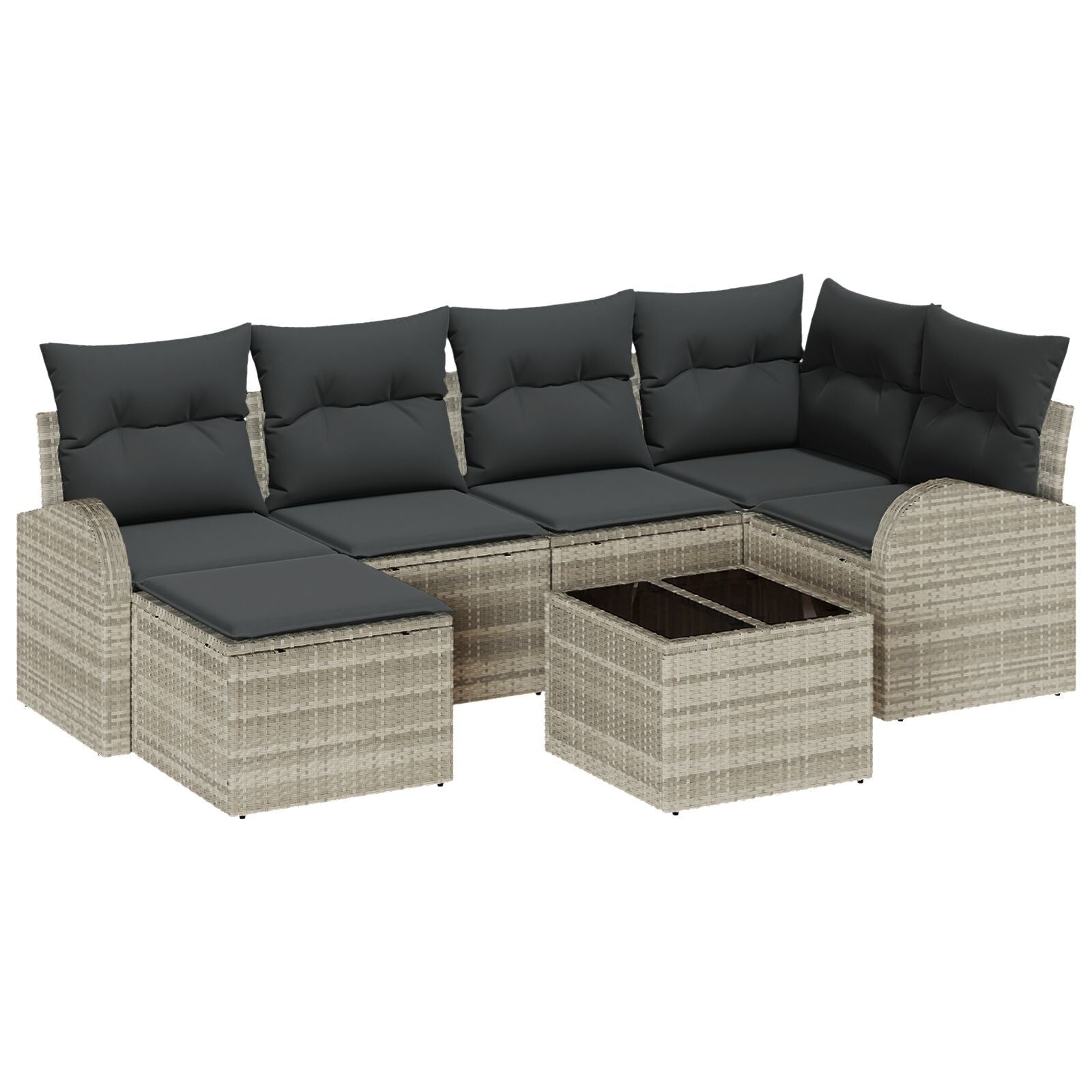 Zestaw Sof z poduszką 7 pcs Jasnoszary polirattan vidaXL