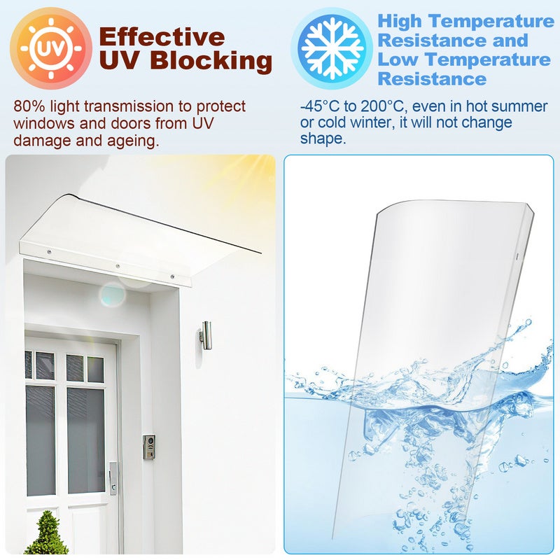 Cobertura de Porta Marquise para Porta Proteção Externa Contra Chuva e Intempéries 40 x 80 cm Montagem na parede externa - 4