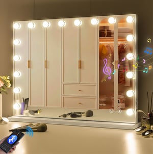 Miroir de maquillage hollywood coiffeuse mural avec lumineux 80x58cm - Enceinte Bluetooth