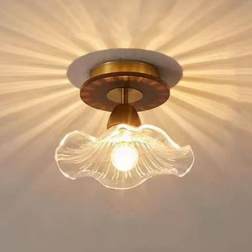 Lampa do przedpokoju z płatkami, francuska lampa sufitowa retro, do salonu, [orzech + przezroczysty], ciepłe światło, 220V, podstawa E27