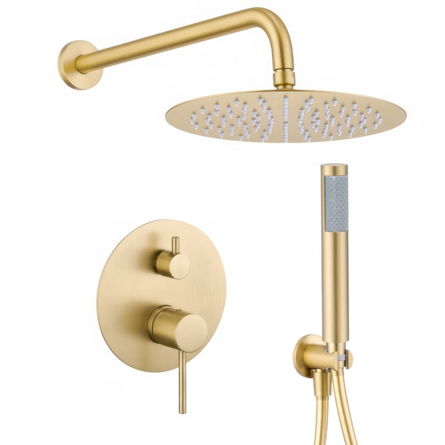 Valaz Ducha empotrada monomando redonda oro mate con protección PVD a pared - Serie Cenia - 20cm