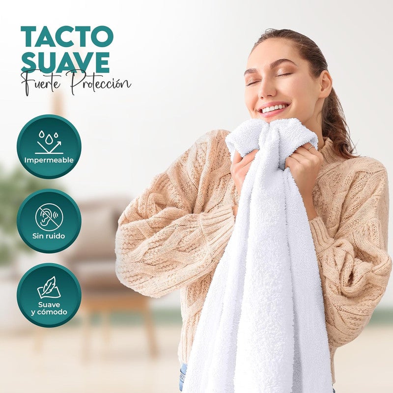 Protector de Colchón Rizo, Impermeable, Funda Colchón, Cubre Colchón Transpirable, Ajustable Elástico en el Contorno - Cama 150 x 190/200 + 30 CM - 5