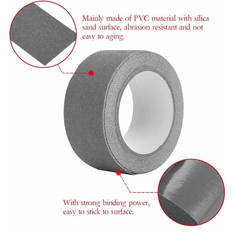 Ruban antidérapant en PVC gris 5m x 5cm pour escaliers, marches, sols, décoration de sécurité - 5