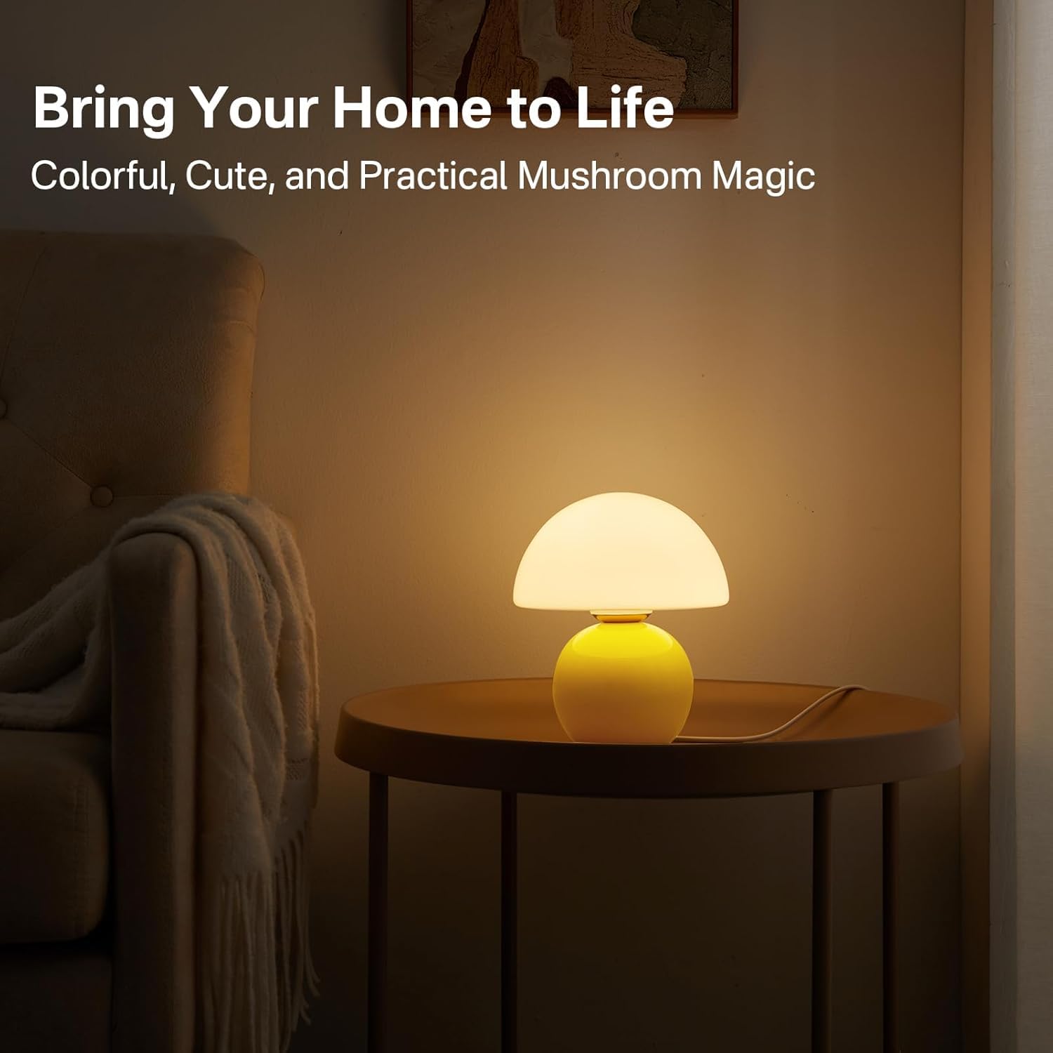 Tnfeeon Lampada Da Tavolo A Fungo Ricaricabile - 3 Colori Regolabili Touch - Luce LED Per Camera Da Letto - Gialla - copertina