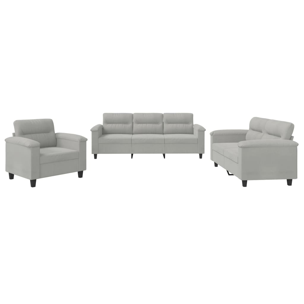 Juego de sofás con cojines 3 piezas | sofá de salón | sofá de descanso tela microfibra gris claro cfw28718
