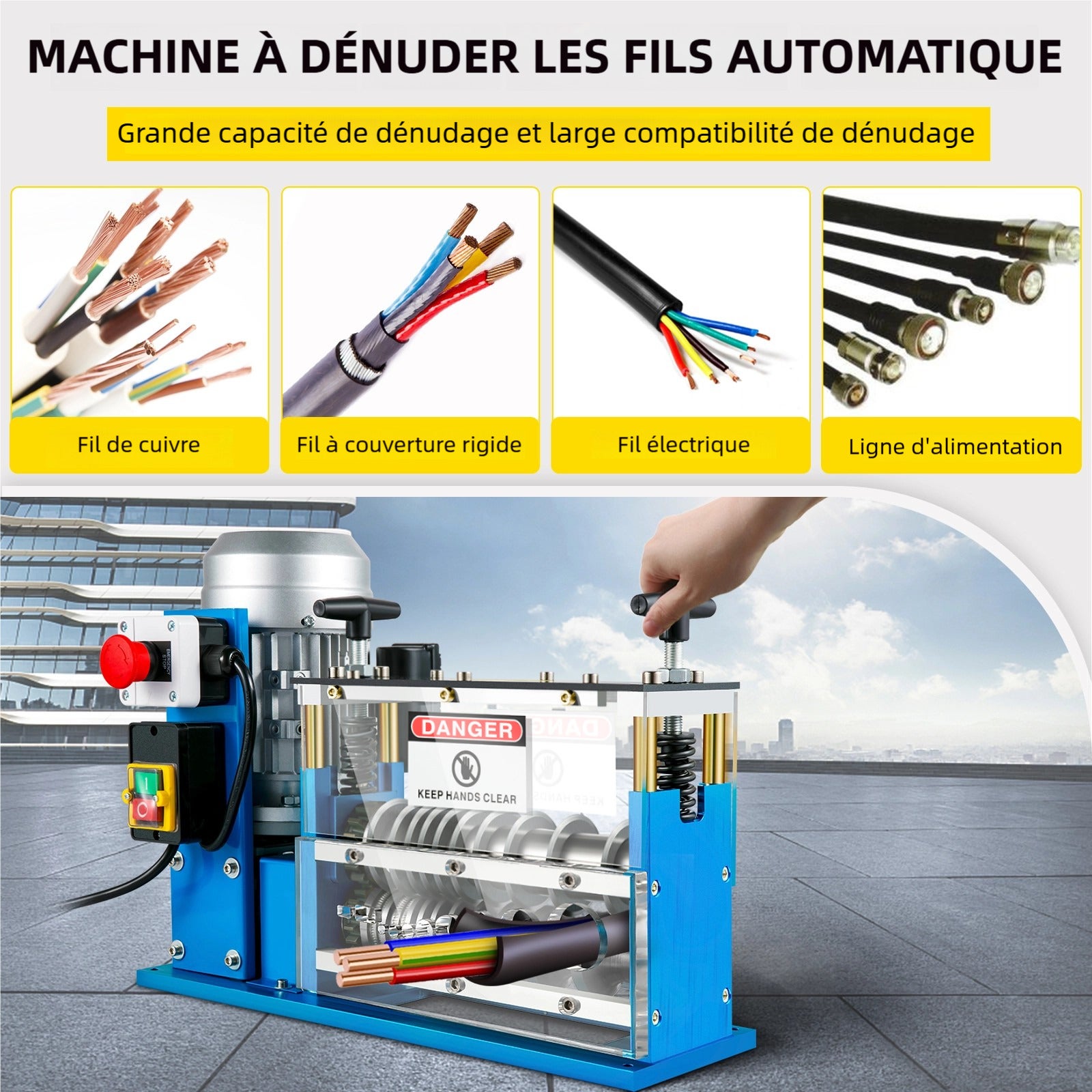 Machine à Dénuder Électrique 370 W VEVOR 1,5–38 mm 11 Canaux 10 Lames pour Recycler Fils et Câbles Cuivre Enlever Isolation - 2