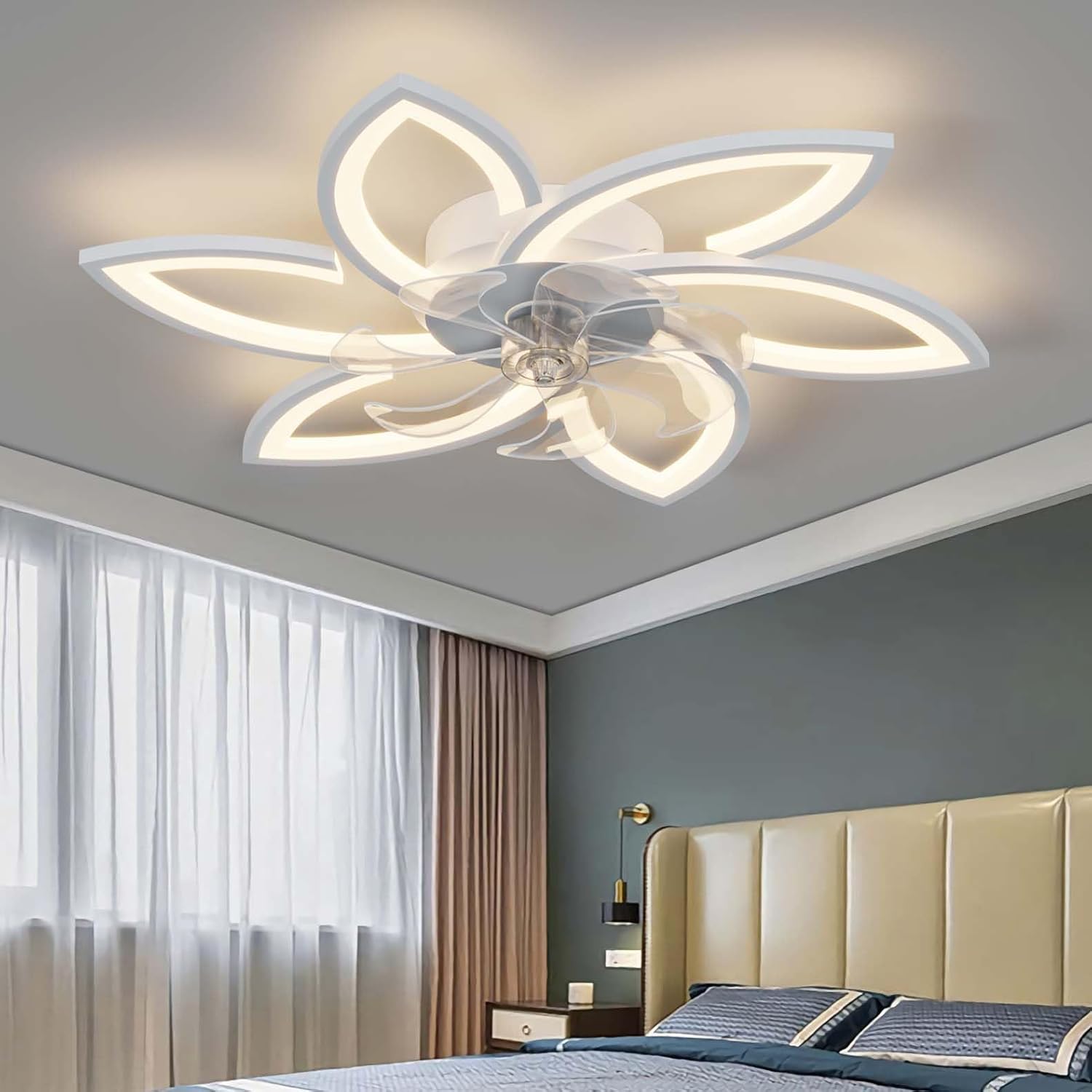 Sourdine Ventilateur de plafond avec lumière avec télécommande, LED Dimmable Lampe de plafond Ventilateur de plafond, Réglable 6 vitesses, Blanc 78CM - 2
