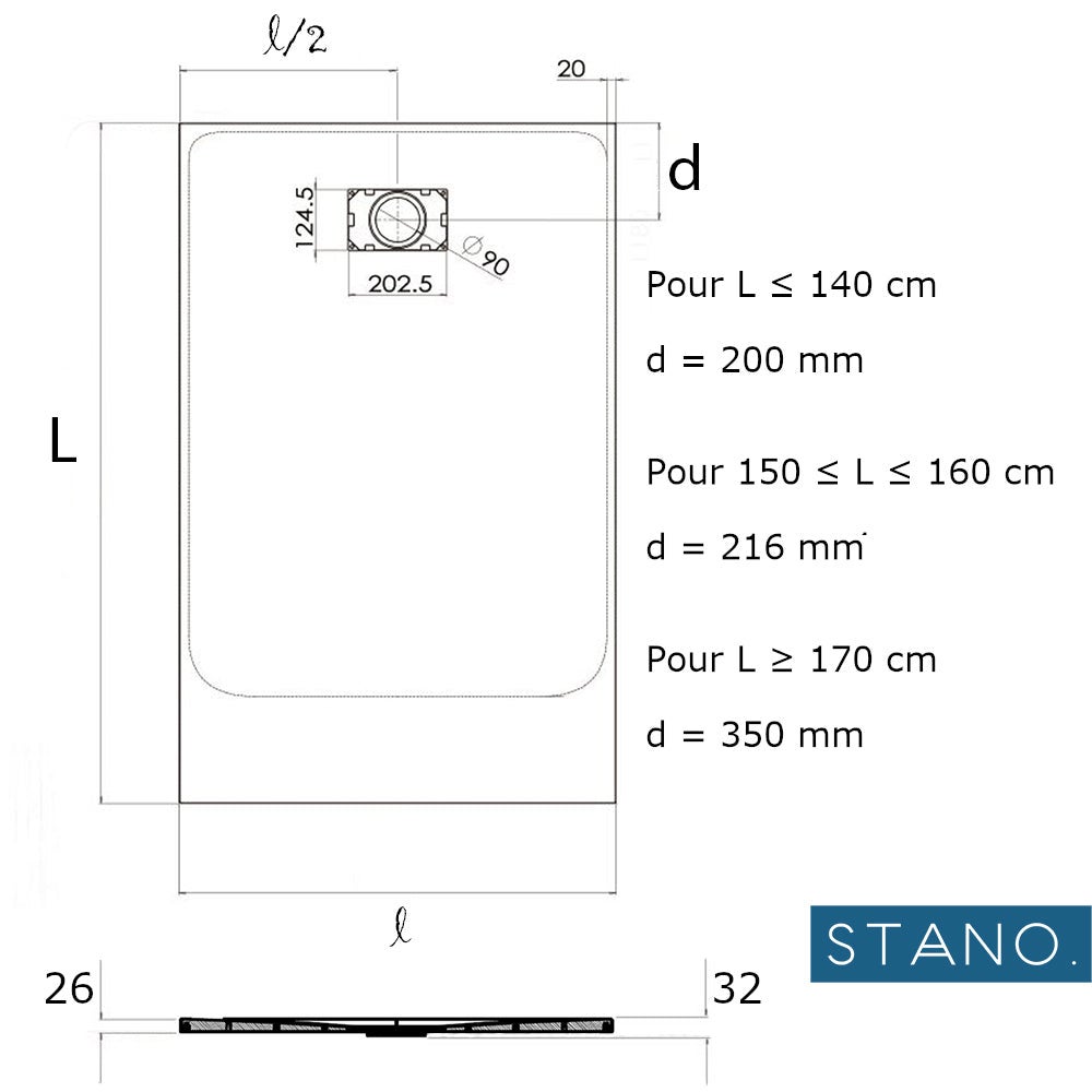 Receveur de douche 90 x 160 cm extra plat PIATTO en SoliCast® surface ardoisée gris basalte - 4