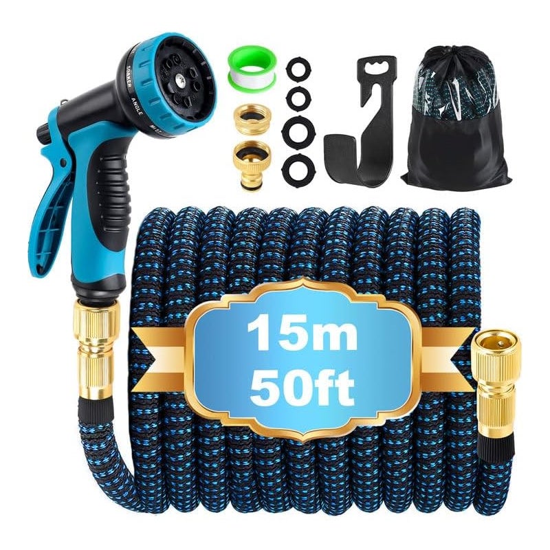 Rozciągliwy wąż ogrodowy o długości 15 m (50 stóp), rozciągliwy wąż ogrodowy z pistoletem natryskowym o 10 funkcjach