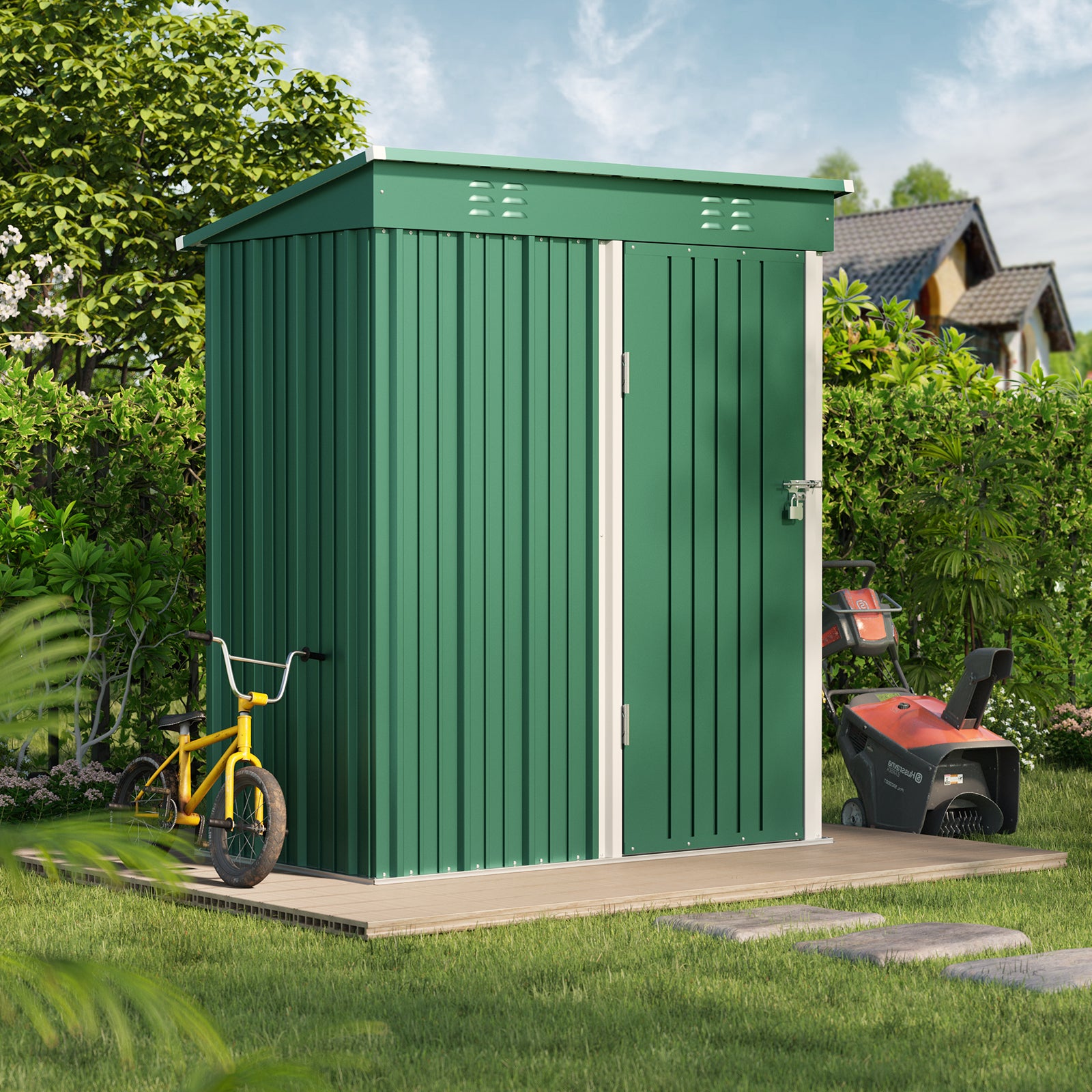 Caseta de Jardín de Metal 162x95x182 cm, Casa de Equipos Verde con Construcción Estable para el Jardín Bealife - 2