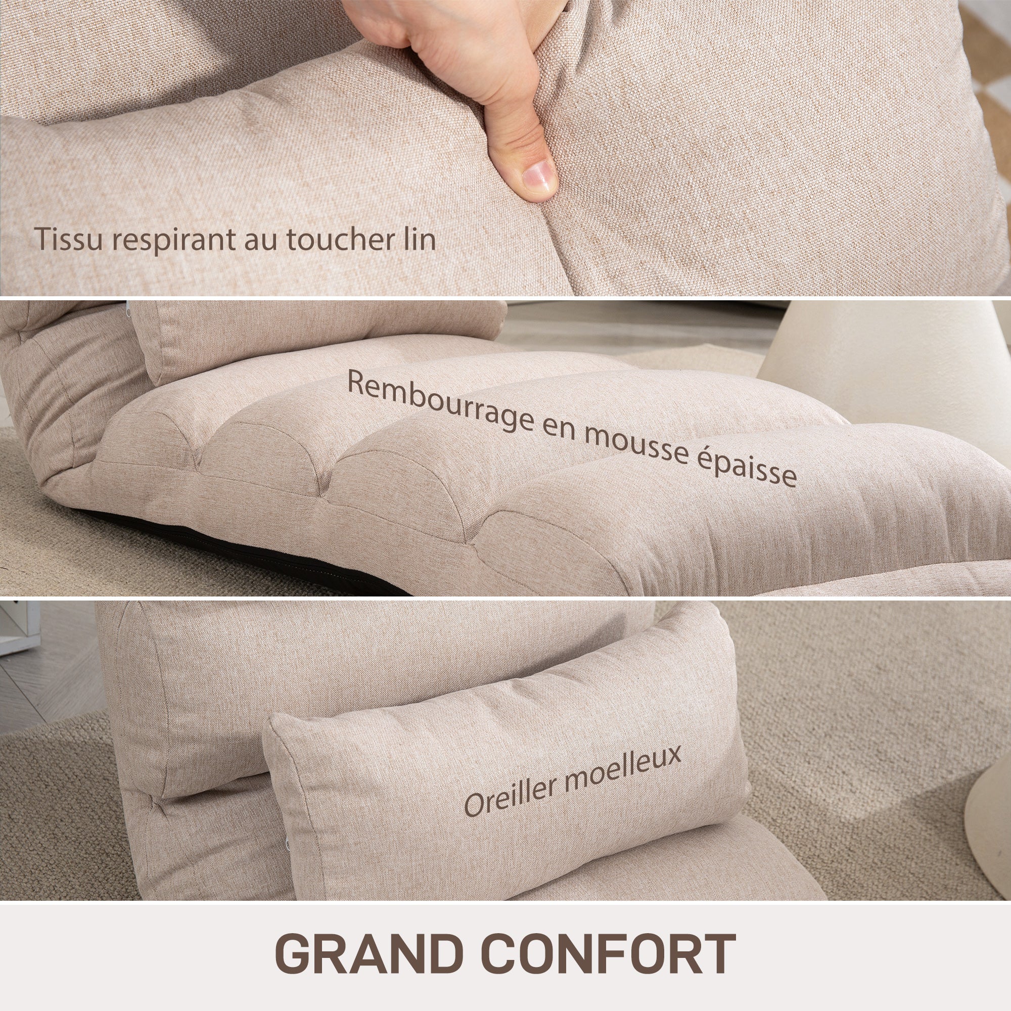 Fauteuil convertible 1 place Tissu aspect lin (100% polyester) HOMCOM - 5