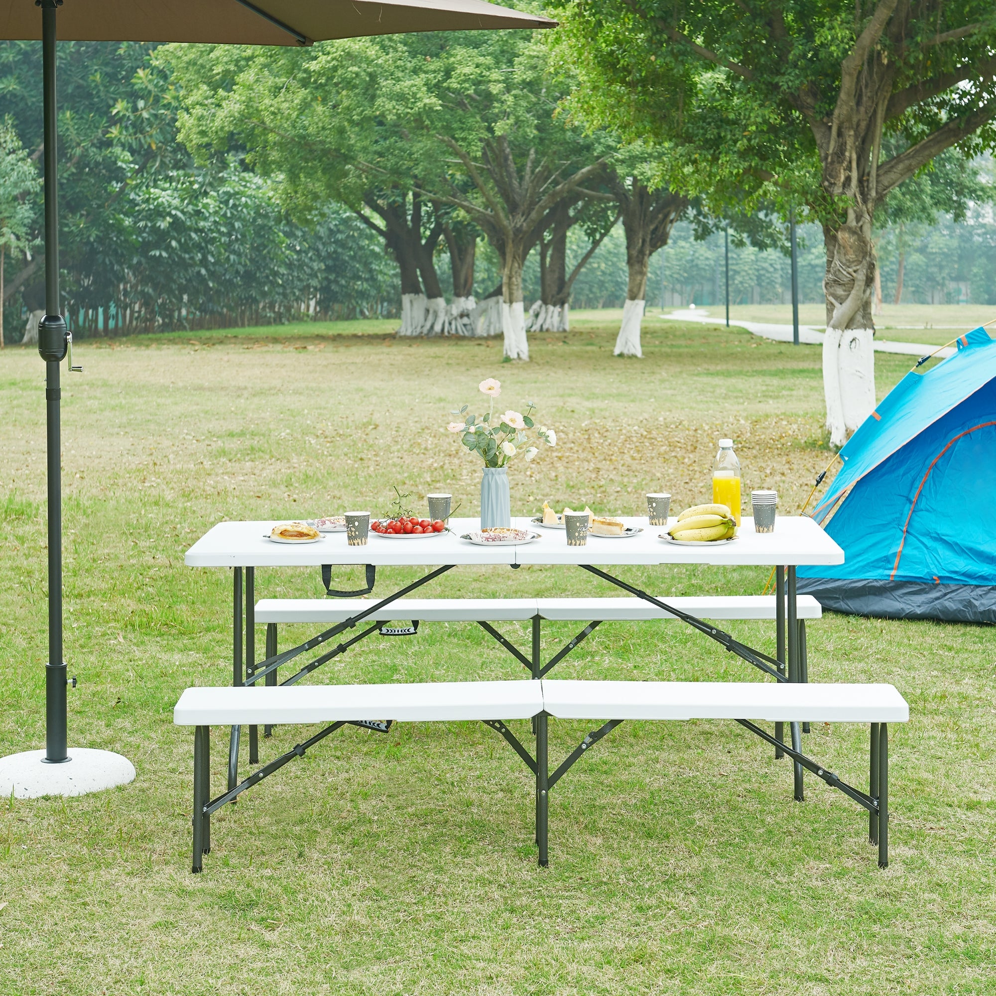 Mesa dobrável de exterior Ljusnarsberg metal/plástico 180x75x72cm - Branco [en.casa] - 2