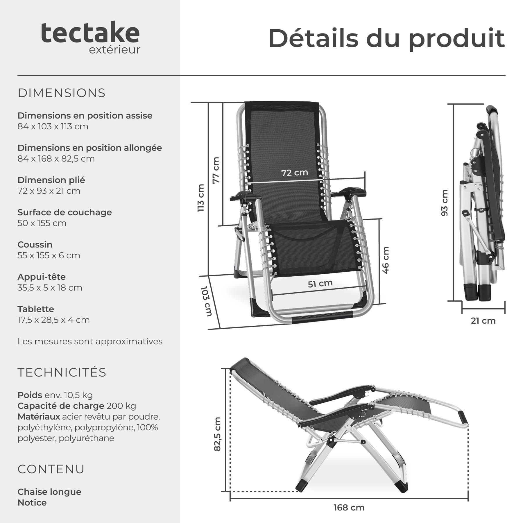 TECTAKE Espreguiçadeira Dobrável - 6