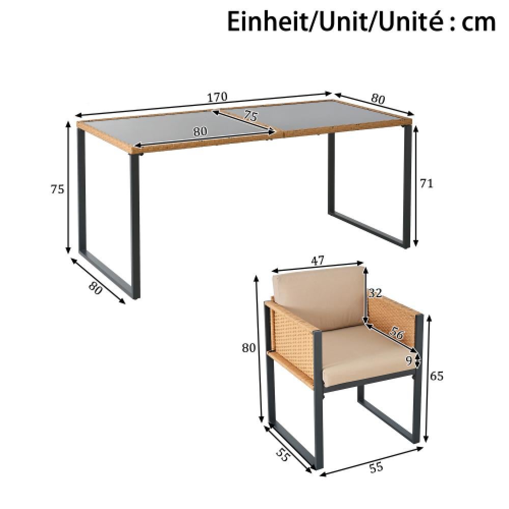 Ensemble table et chaises polyrattan – mobilier jardin 6 personnes, housses amovibles et lavables. - 2