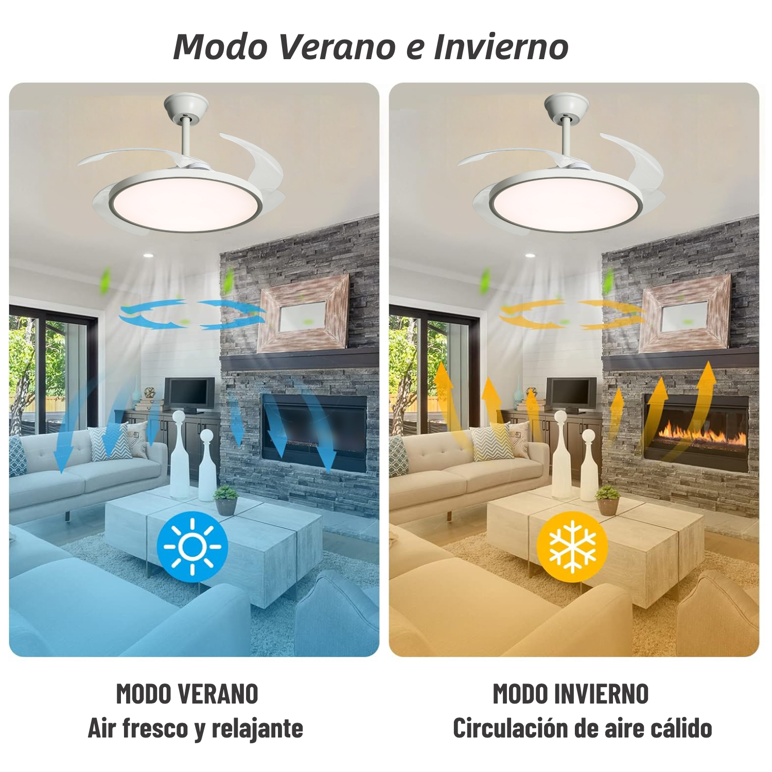 Ventilador de Techo LED Lámpara SLIM Ventilador con Motor DC 4 Aspas Retráctiles Ultra Silencioso 40W FLMFSD-8088 - 3