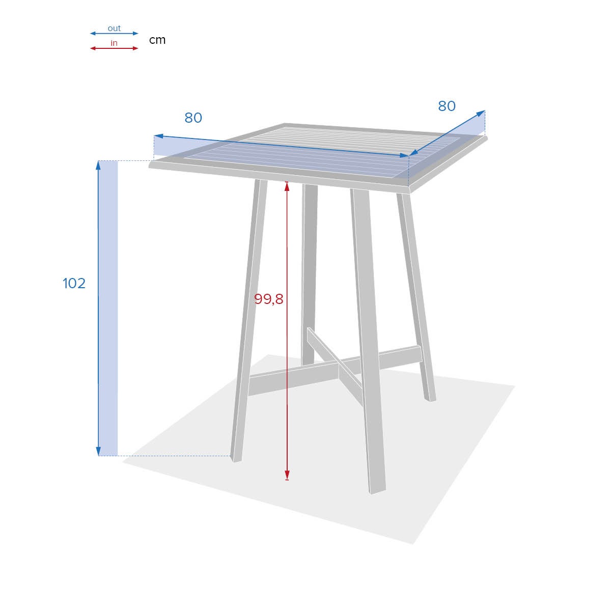 Table haute de jardin carré en Acacia Beige 4 places - 7