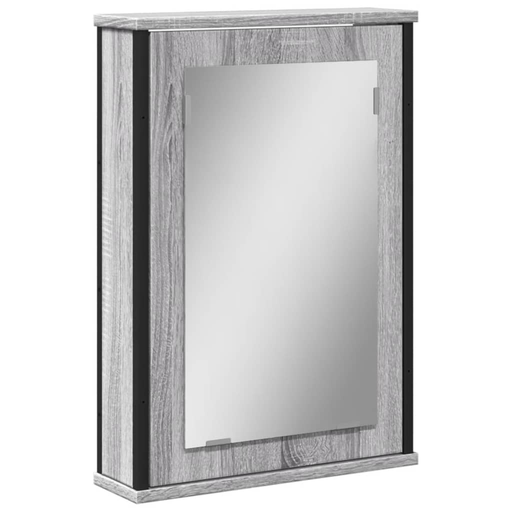 Armadietto da bagno con specchio da bagno in derivati del legno grigio Sonoma - 2