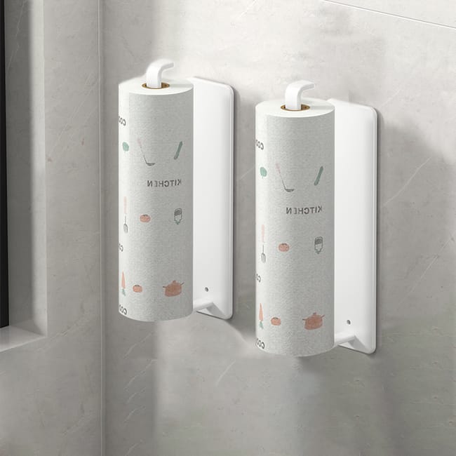 Zestaw 2 uchwytów na ręczniki papierowe kuchenne, na ręczniki kuchenne i torby do przechowywania, biały: praktyczna organizacja bez wiercenia