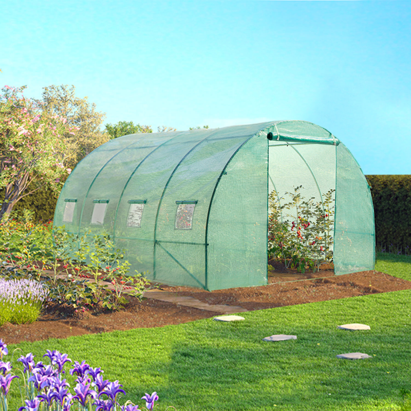 Serre de jardin tunnel 12m² 4 x 3 x 2 m acier galvanisé + bâche anti-UV avec porte et fenêtres ZEBRA verte toutes saisons - 5