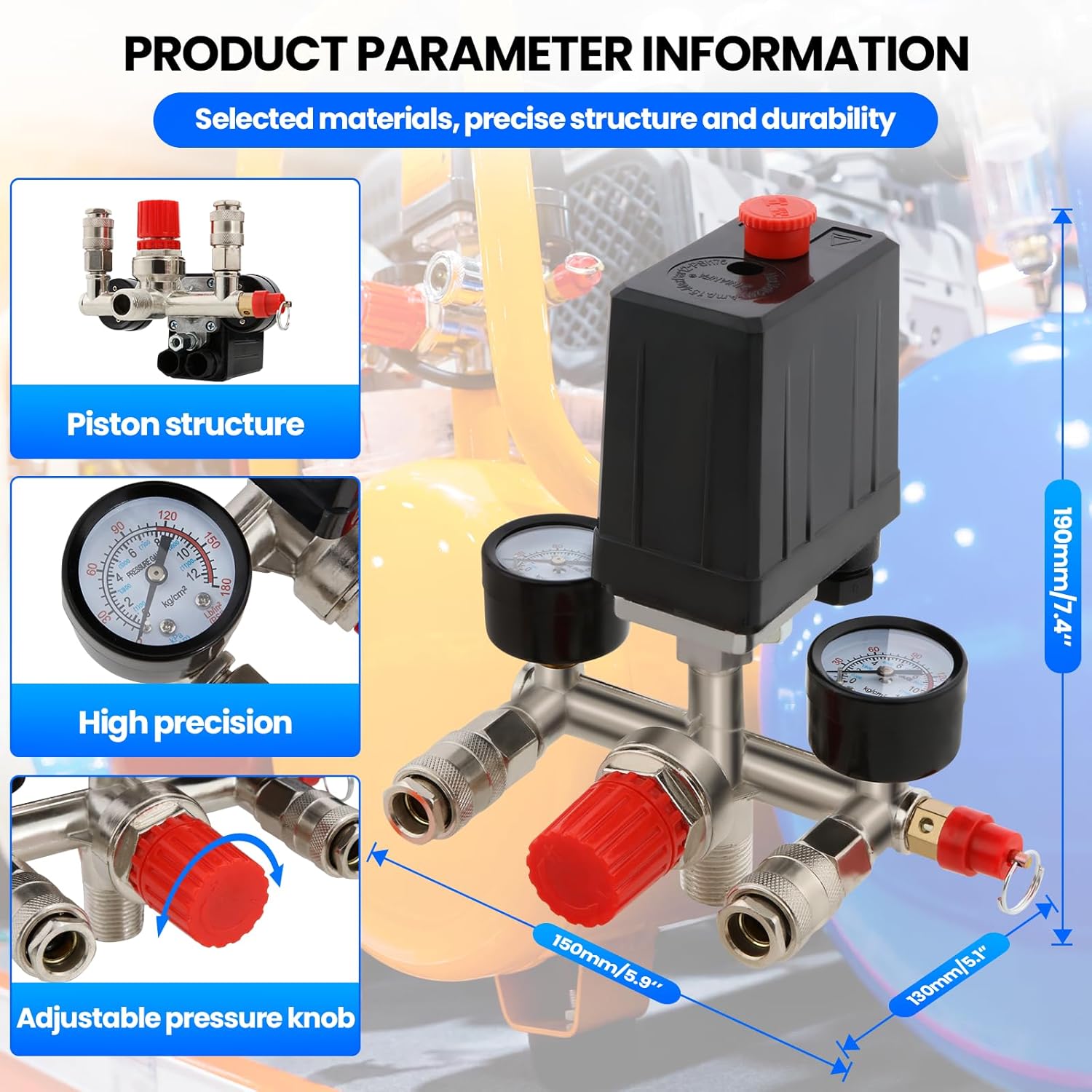 Régulateur Pression Compresseur D'Air – Valve Contrôle Pneumatique Robuste – Idéal Maison & Atelier