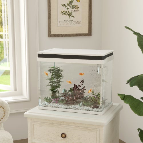 Aquário 41 L em Vidro com Filtro, LED, Bomba, Compacto, para Diferentes Peixes, Branco