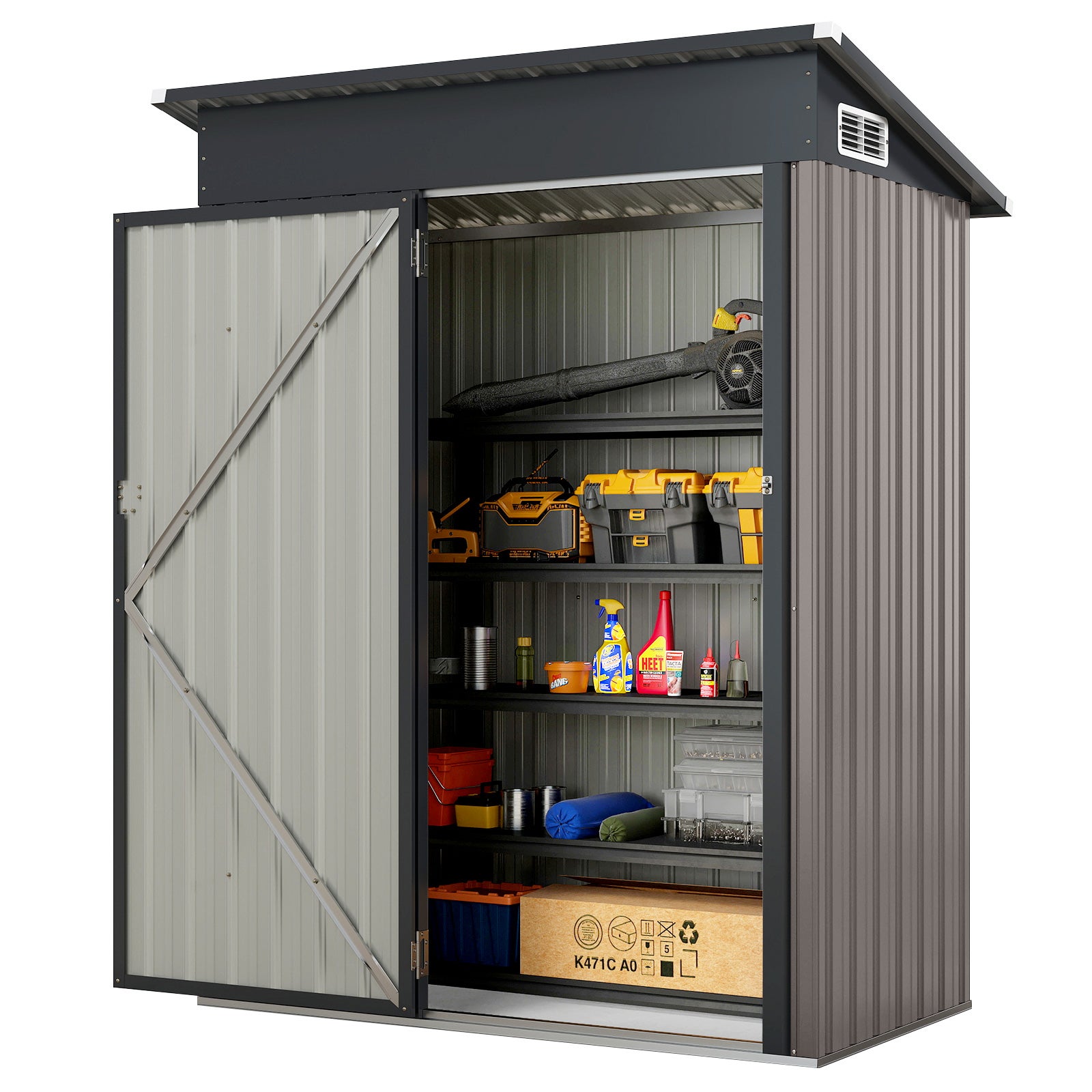 Domek ogrodowy metalowy, 150 x 90,5 x 185 cm | 1,5 m³, domek na narzędzia z dachem jednospadowym i drzwiami, szopa na narzędzia, zamykana na klucz