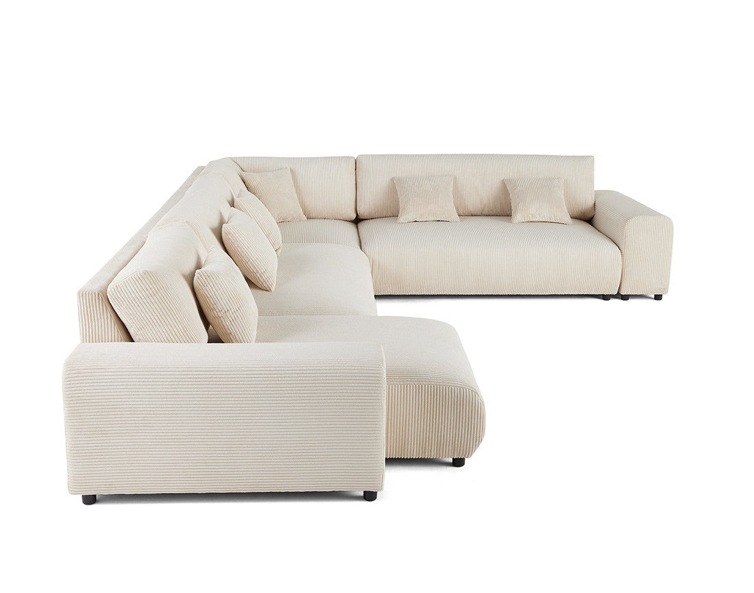 Canapé modulable 8 places angle droit en velours côtelé beige - GARANCE - Best Mobilier - 6