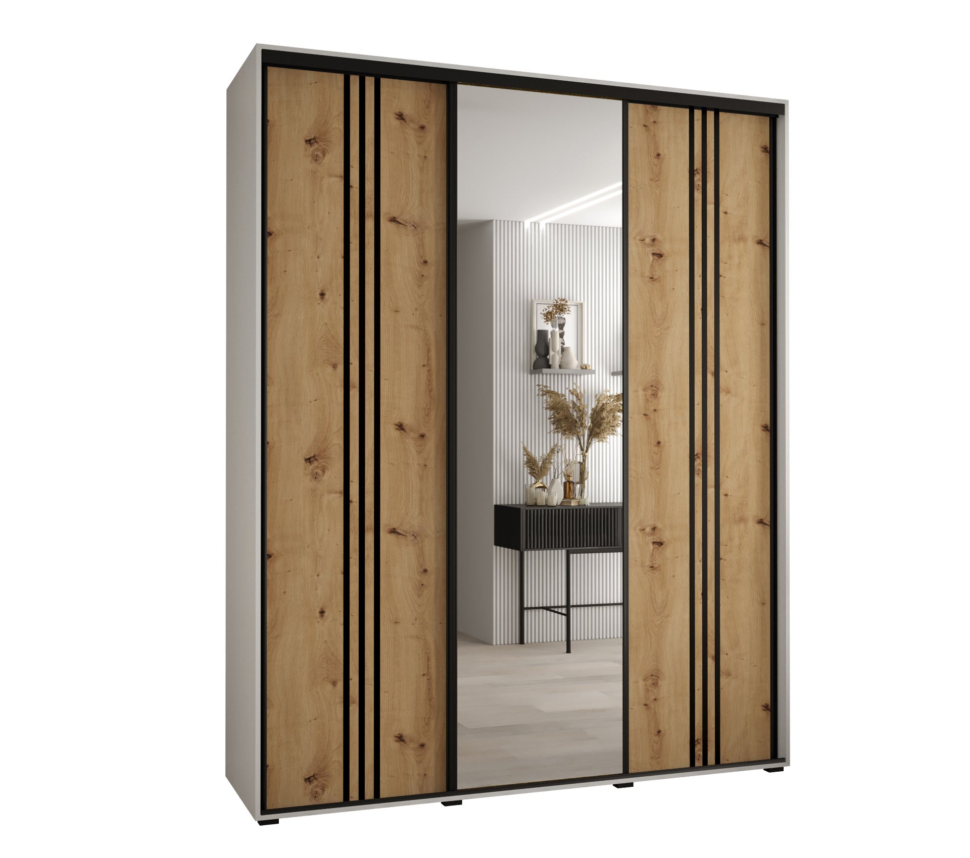 Szafa przesuwna z lustrem wysoka Davos 7 200 x 45 x 235,2 cm biały + artisan + u. czarny - Abiks Meble