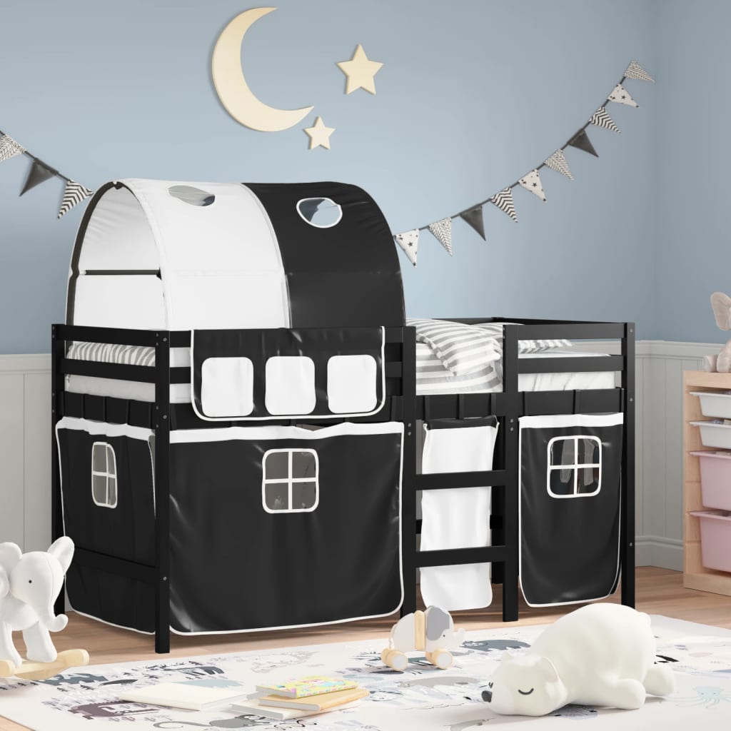 Letto A Soppalco Per Bambini Con Torre, Legno Di Pino, Bianco E Nero, 80x200 Cm | Leroy Merlin