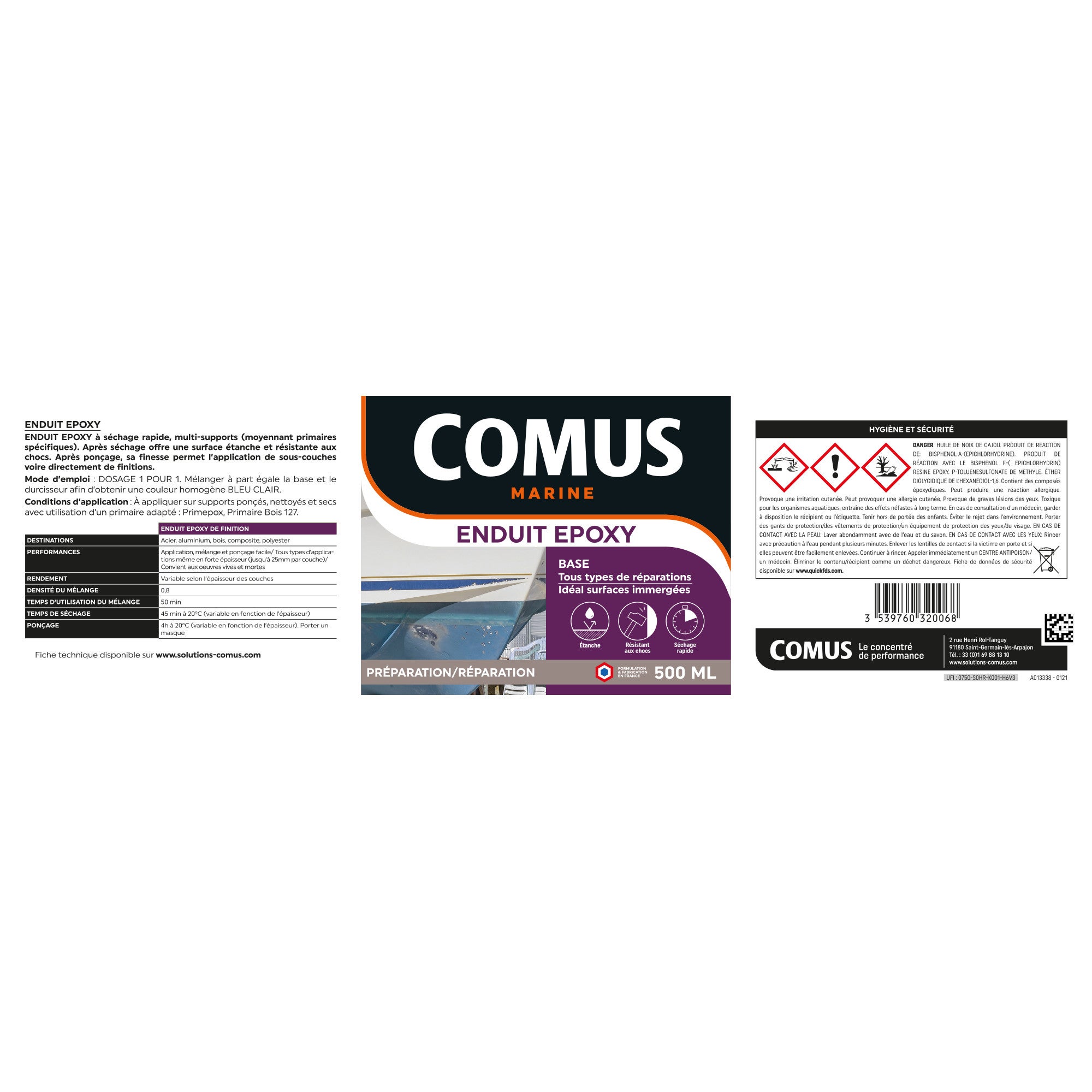 ENDUIT EPOXY (B+D) - 250ml - Enduit léger avec résines époxy et charges - COMUS - 2